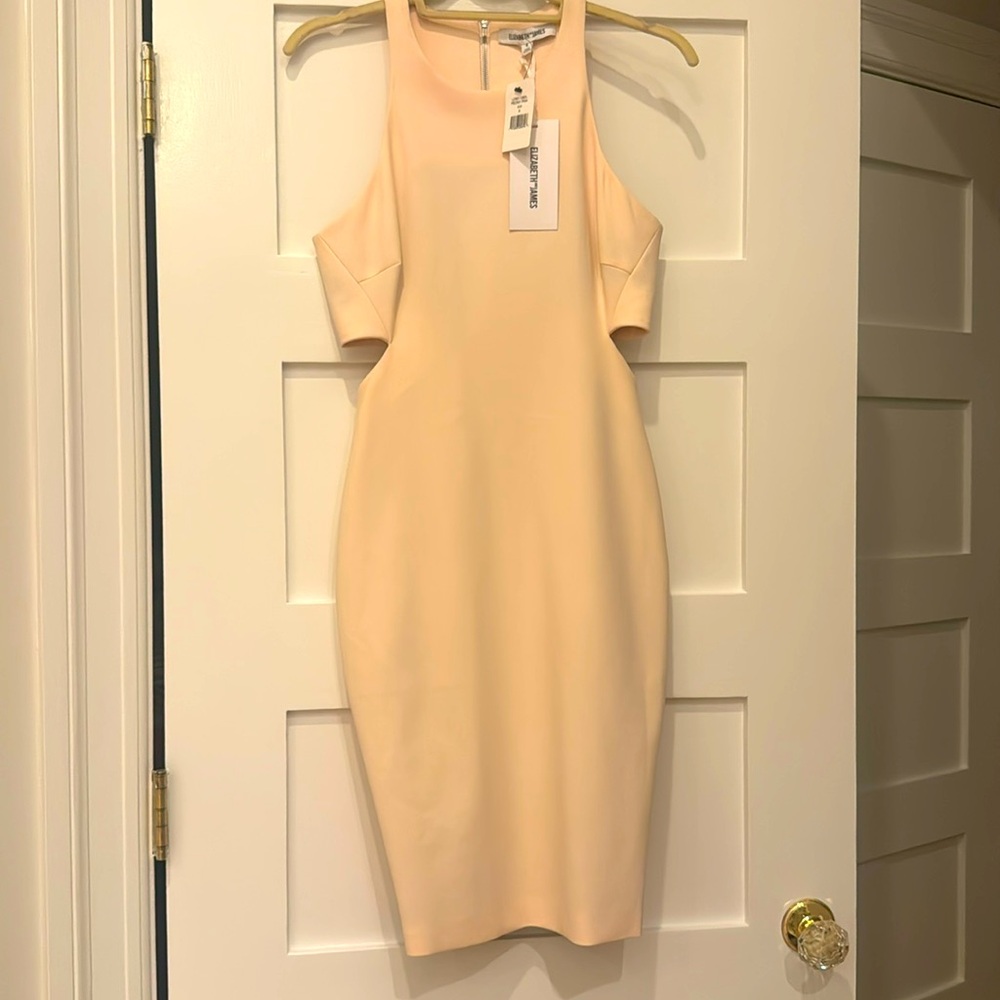 Elizabeth and James size 6 blush midi cocktail dress with side cut outs